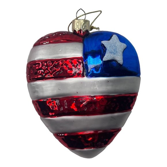 Vintage 5 Blown Glass American Flag Single Star Heart Ornaments READ DESCRIPTION - Picture 5 of 12